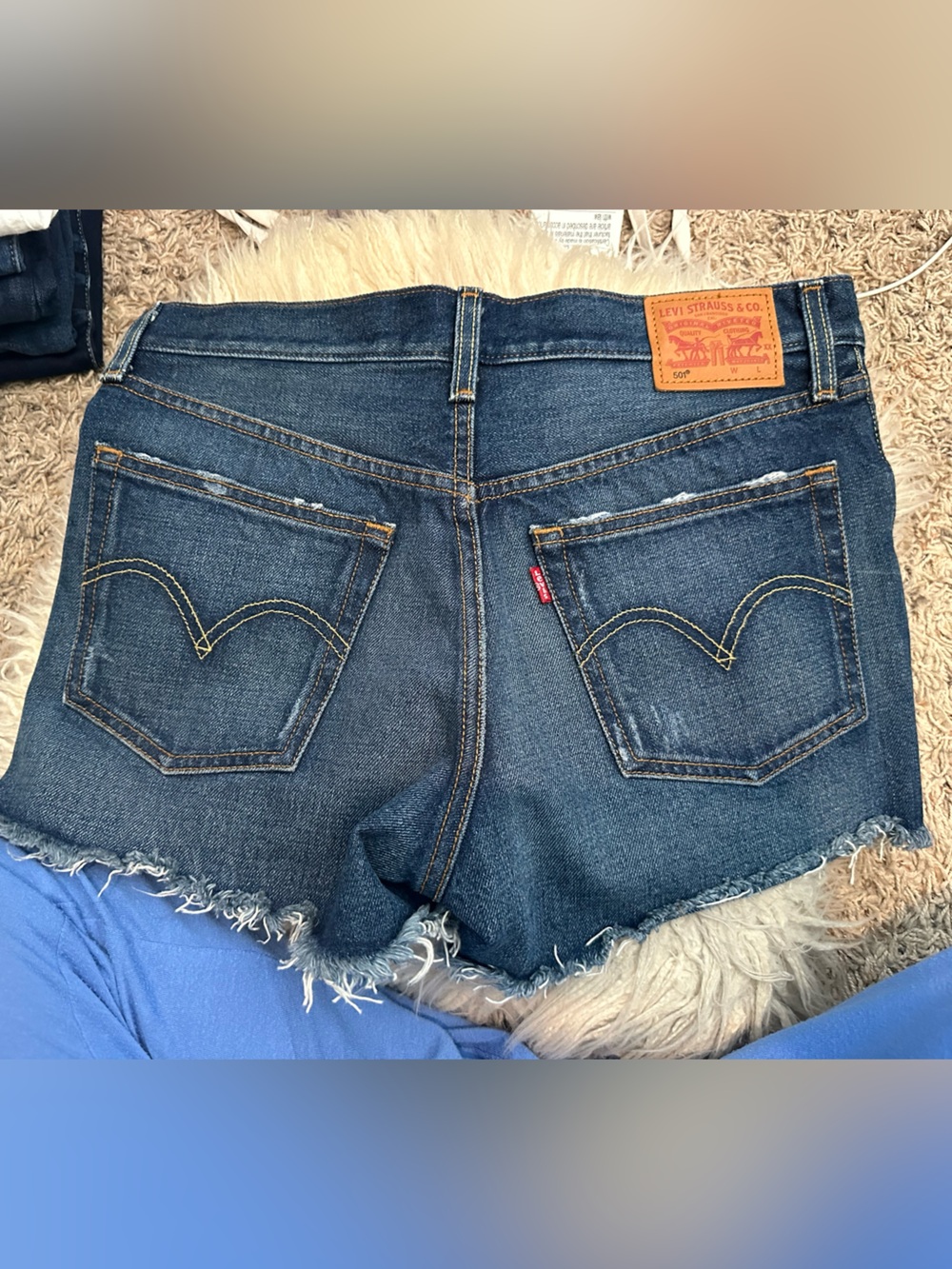 Levi's Dark Blue Frayed Hem Denim Shorts